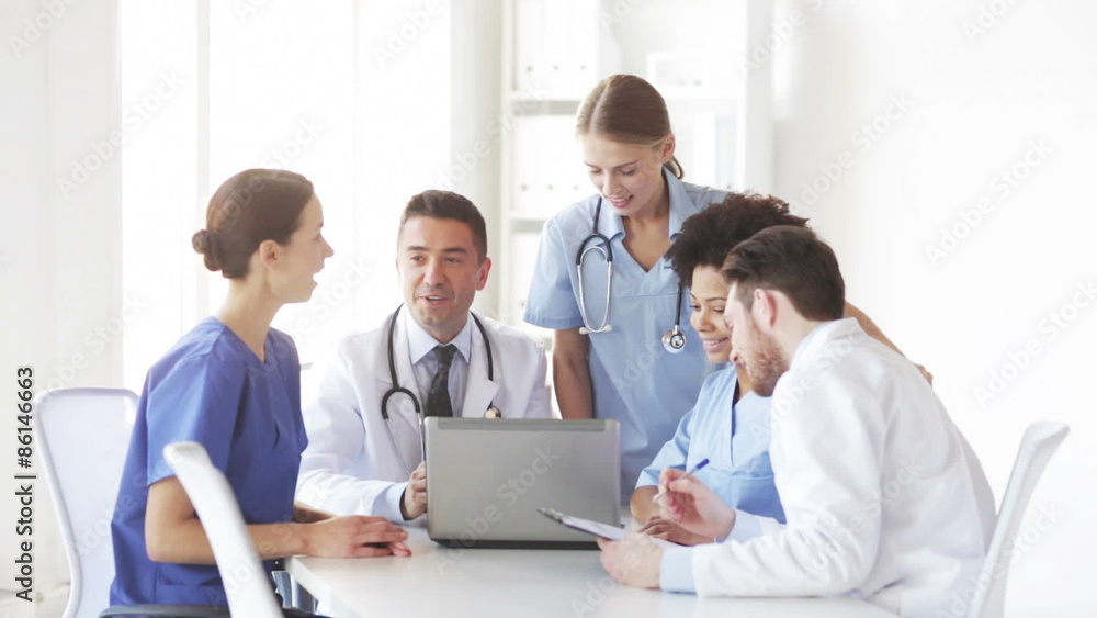 group of doctors with laptop meeting at hospital group of doctors with laptop meeting at hospital