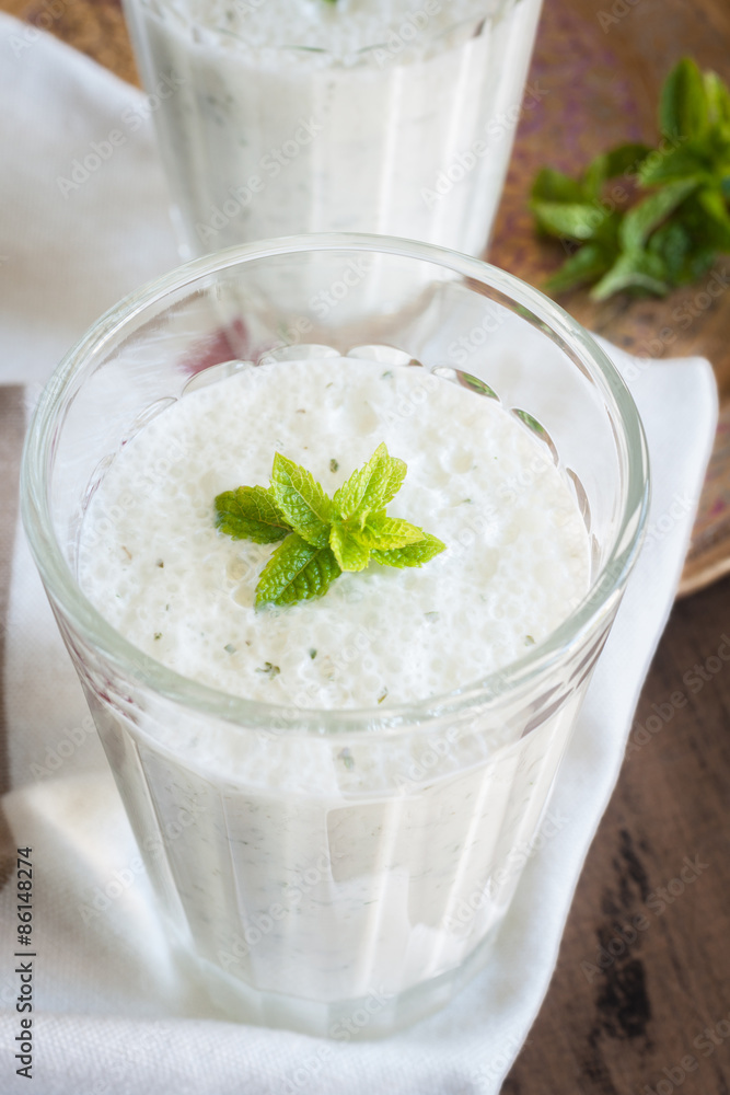 Mint Lassi a refreshing Indian yoghurt drink Mint Lassi a refreshing Indian yoghurt drink