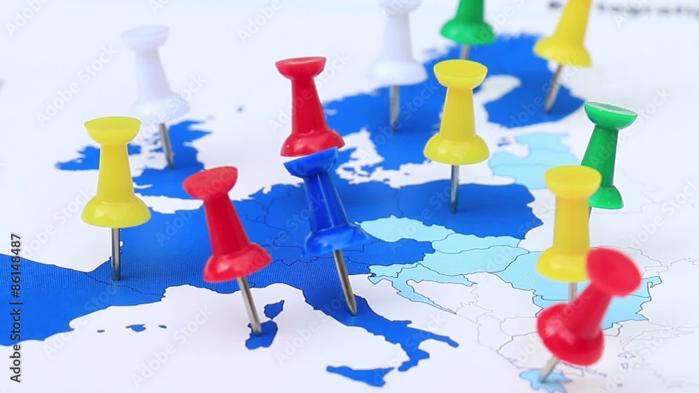 Travel destination marked with pushpins Travel destination marked with pushpins
