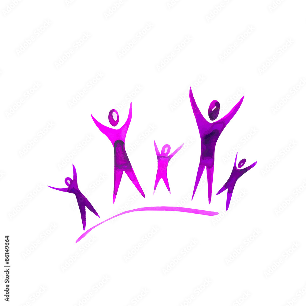 People for Peace family vector doodles icons in black and white logo People for Peace family vector doodles icons in black and white logo