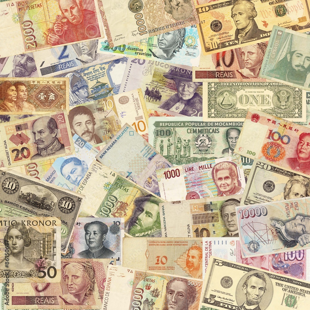 Colorful old World Paper Money background Stock Photo | Adobe Stock
