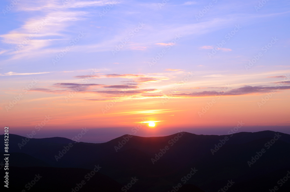 Charming landscape with sunset in the mountains (tranquility, me Charming landscape with sunset in the mountains (tranquility, me