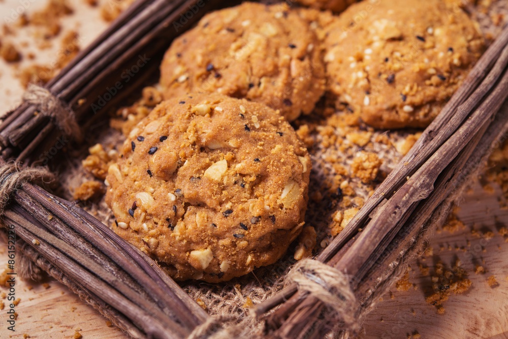 Cookies, snack mix, cereals with health benefits. Cookies, snack mix, cereals with health benefits.