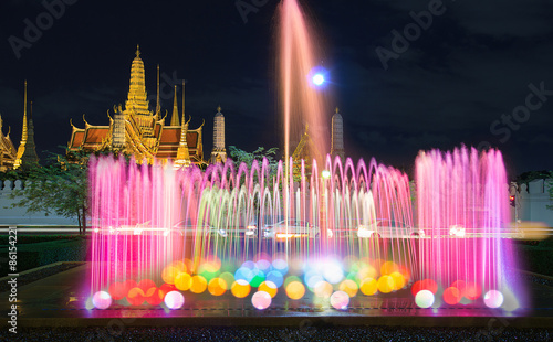 Fountain night light of landmark of Sanam Luang  Bangkok  Thailand