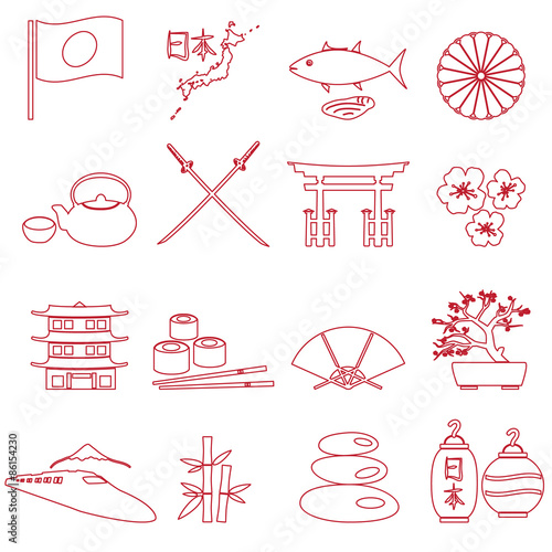 simple japan theme outline icons set eps10