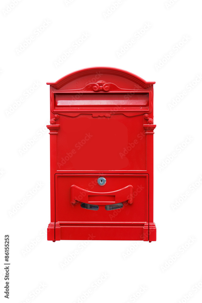 Red square post box in isolated white background Red square post box in isolated white background