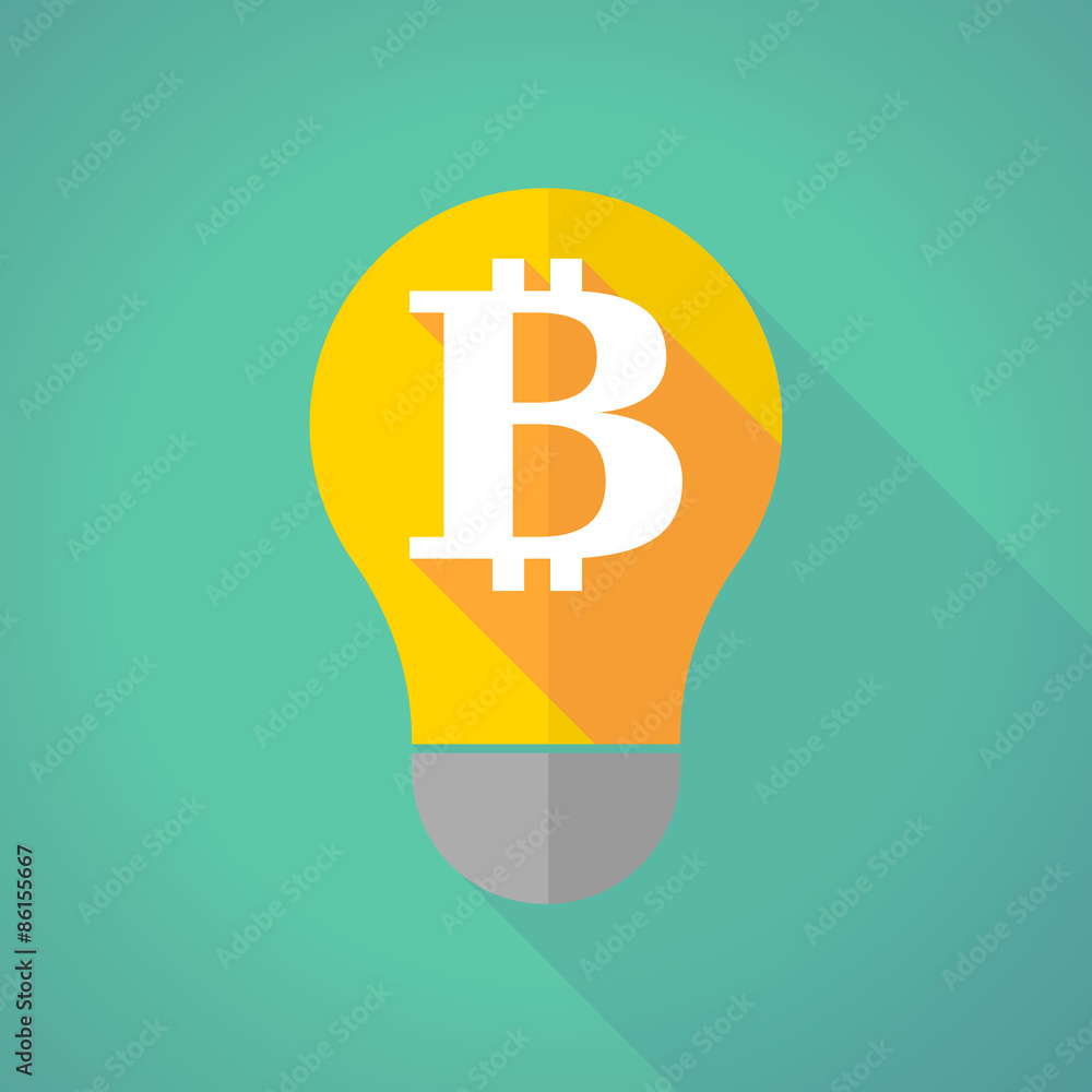 long shadow light bulb with a bit coin sign long shadow light bulb with a bit coin sign