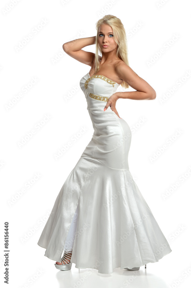 Young Woman Dresses in Evening Gown