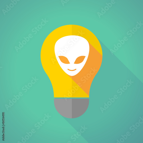 long shadow light bulb with an alien face