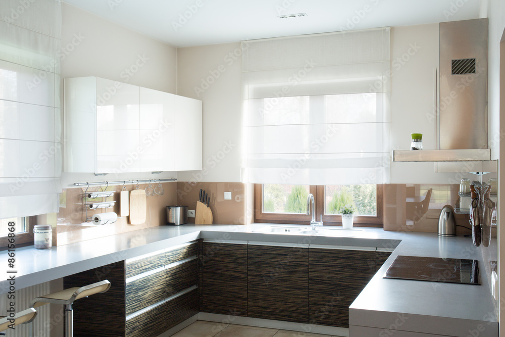 Fototapeta premium Beige kitchen interior design