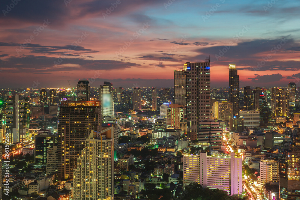 Bangkok Cityscape, Business district with high building at dusk (Bangkok, Thailand)
