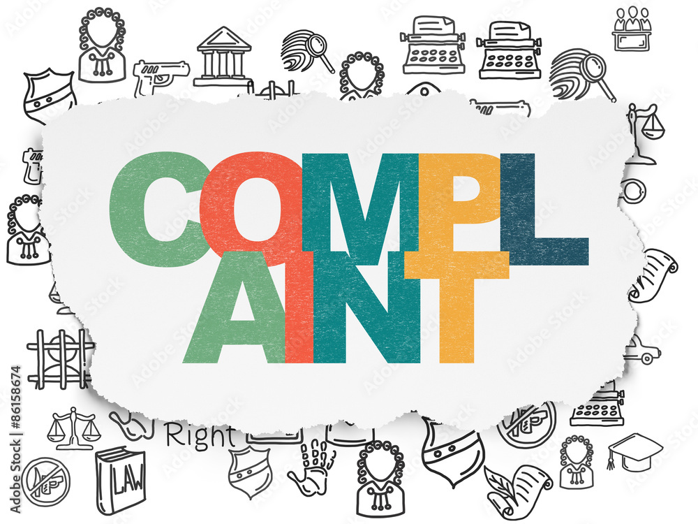 Law concept: Complaint on Torn Paper background