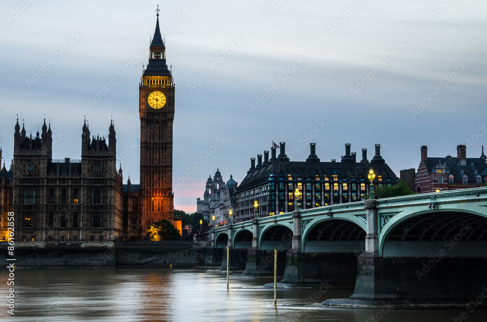 Big Ben and Westminster Bridge at Twilight