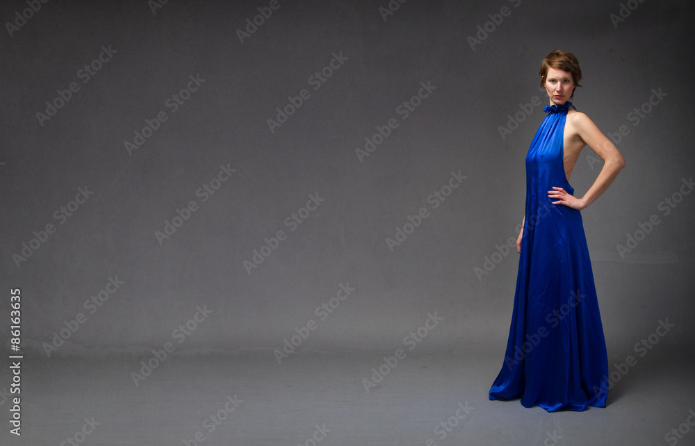 fashionable model in blue electric dress fashionable model in blue electric dress