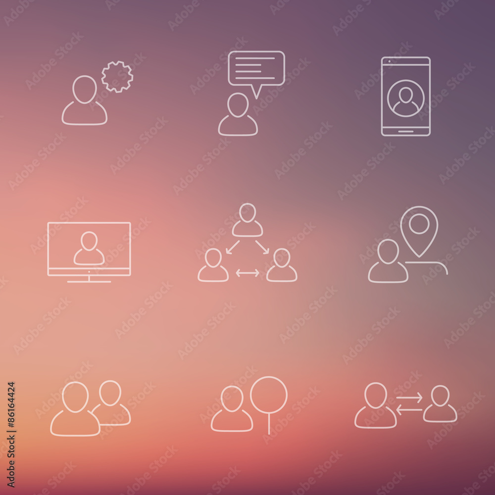 business line icons with people on blur background, vector, eps10 business line icons with people on blur background, vector, eps10