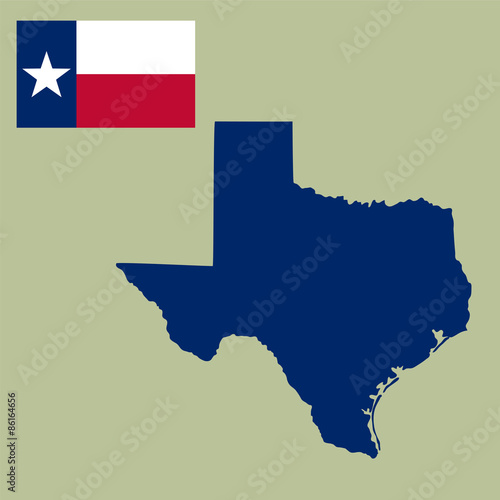 map of the U.S. state of Texas with flag