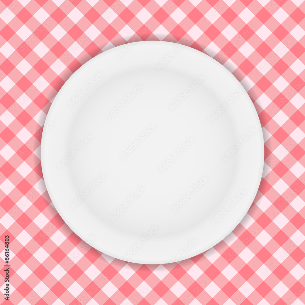 White Plate on a Checkered Tablecloth Vector Illustration White Plate on a Checkered Tablecloth Vector Illustration