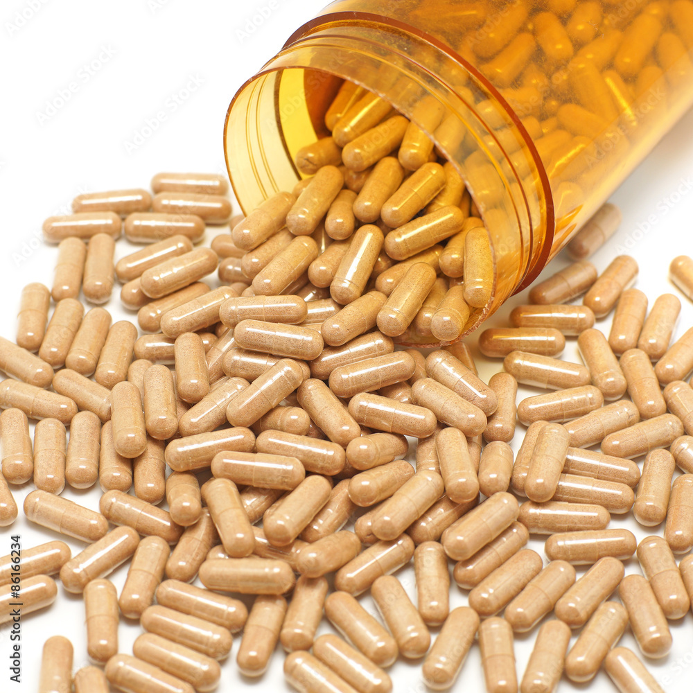 supplement vitamin capsules and containers bottle on white backg supplement vitamin capsules and containers bottle on white backg