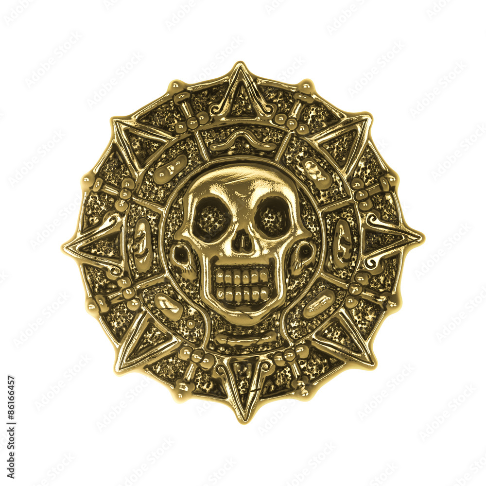 Naklejka premium aztec golden coin on white background