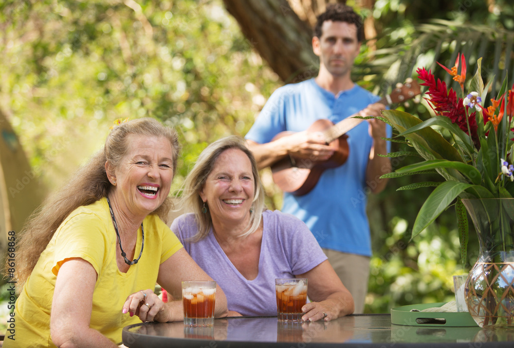 Laughing Women with Ukelele Player Laughing Women with Ukelele Player