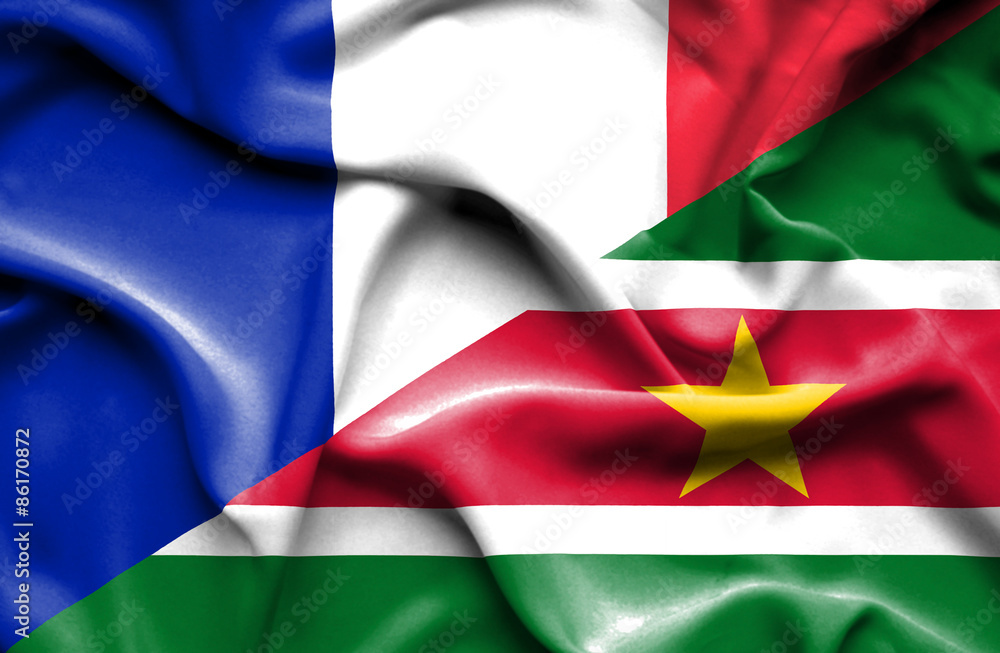 Waving flag of Suriname and France