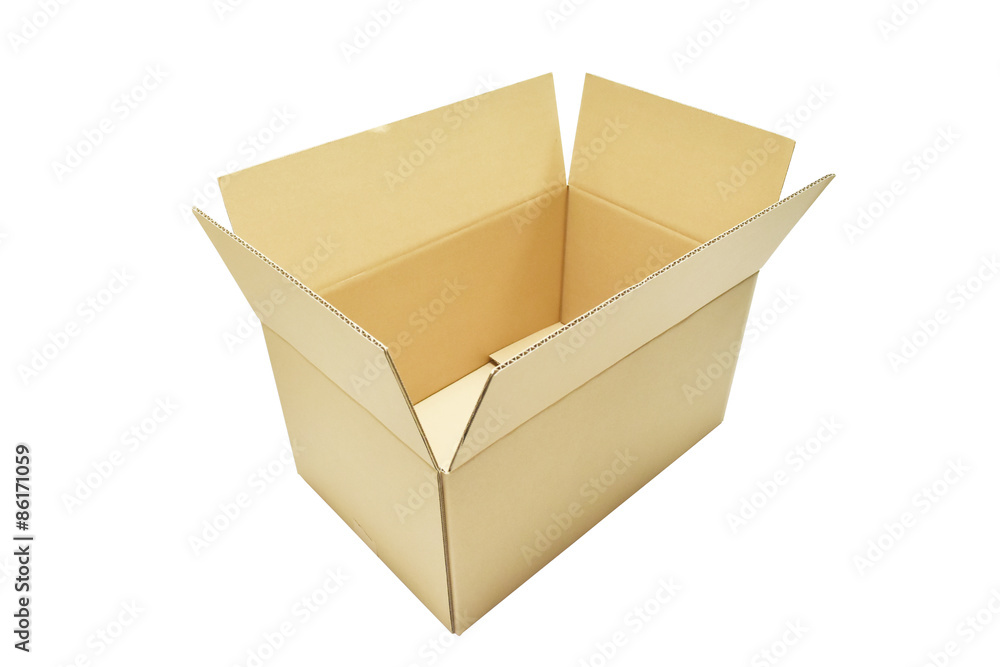 Cardboard boxes are opening on white background Cardboard boxes are opening on white background