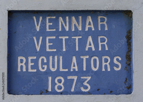 Vennar Vettar sign on the dam of the rivers.