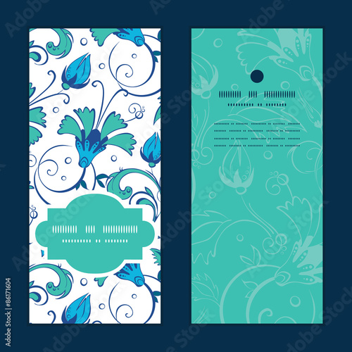 Vector blue green swirly flowers vertical frame pattern