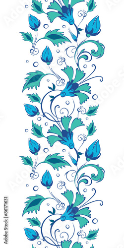 Vector blue green swirly flowers vertical border seamless