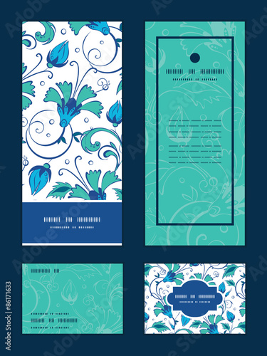 Vector blue green swirly flowers vertical frame pattern