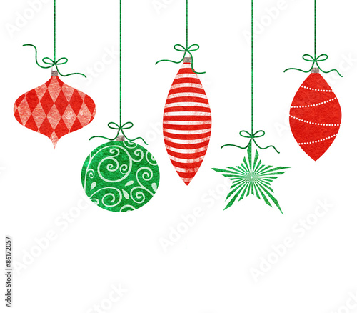 Cute Retro Hanging Christmas Ornaments on White