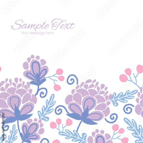 Vector soft purple flowers horizontal frame seamless pattern