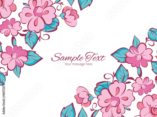 Vector pink blue kimono flowers horizontal double corners frame