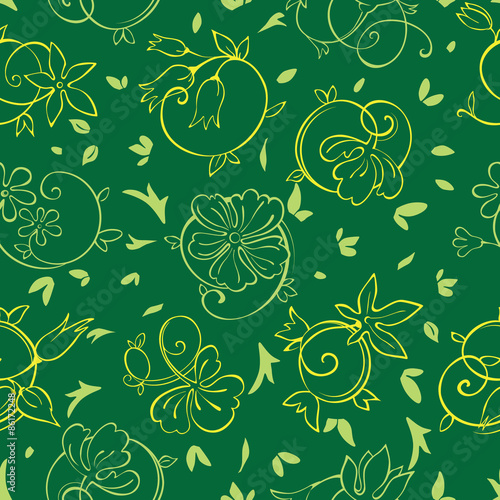 Vector Royal Golden Green Flowers Seamless Pattern