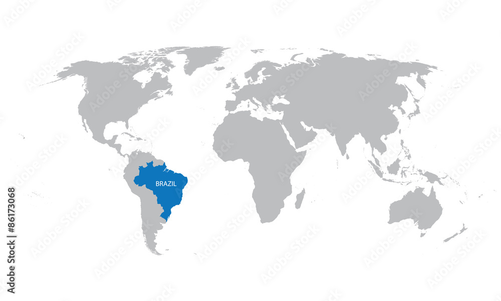 map of the world with indication of Brazil