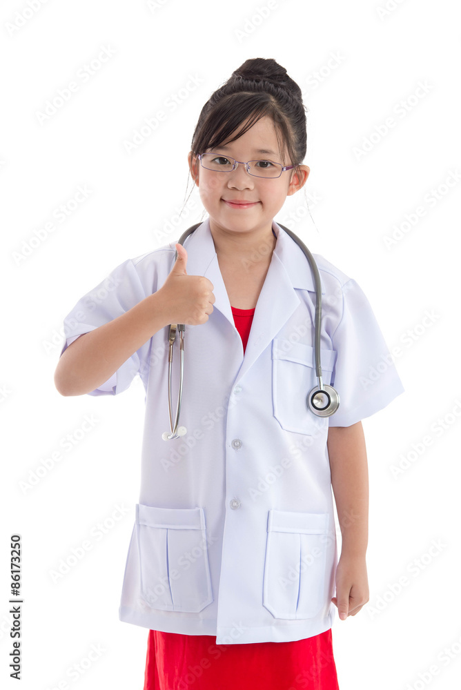 Concept Portrait of future doctor showing thumbs