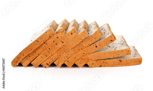 cereal and black sesame bread on white background