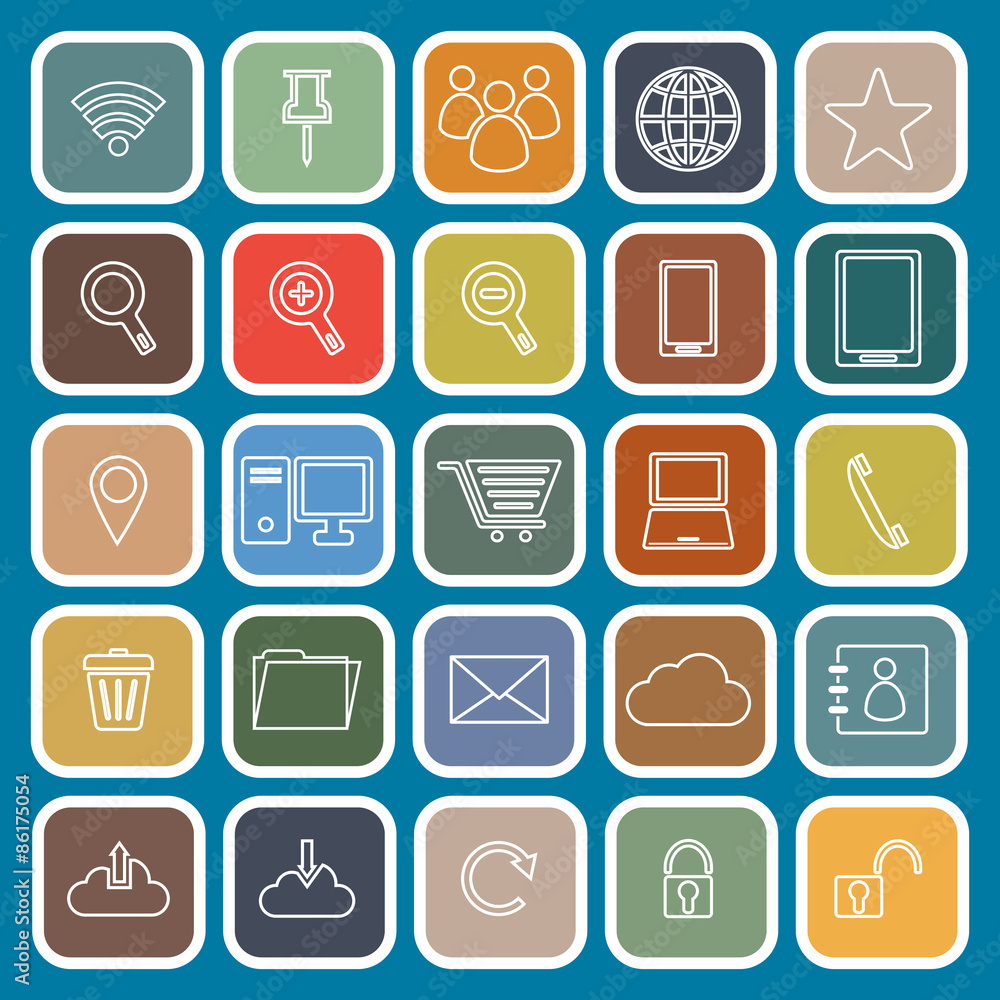 Internet line flat icons on blue background Internet line flat icons on blue background