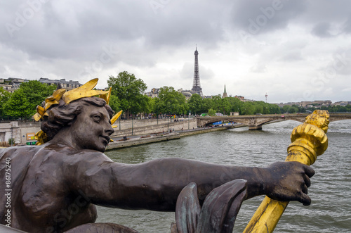 Pont Alexandre III across the River Seine with Eiffel Tower