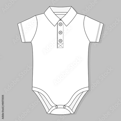 front button placket collar baby bodysuit flat sketch template isolated on grey background