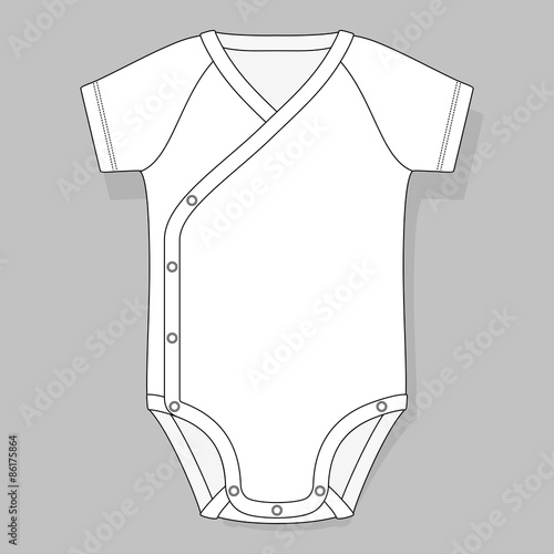 crossover raglan baby bodysuit flat sketch template isolated on grey background