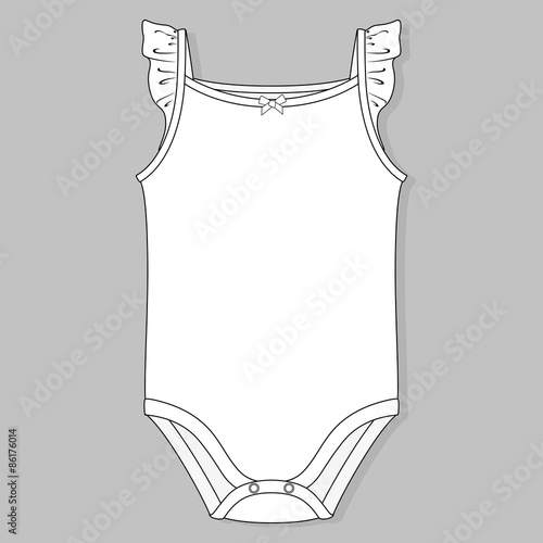 baby girl one piece flat sketch template isolated on grey background