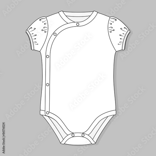 crossover baby girl bodysuit flat sketch template isolated on grey background