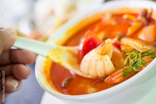 Tom Yam Seafood.
Tom Yam Seafood or Spicy lemongrass soup seafood 
is the most delicious soup photo