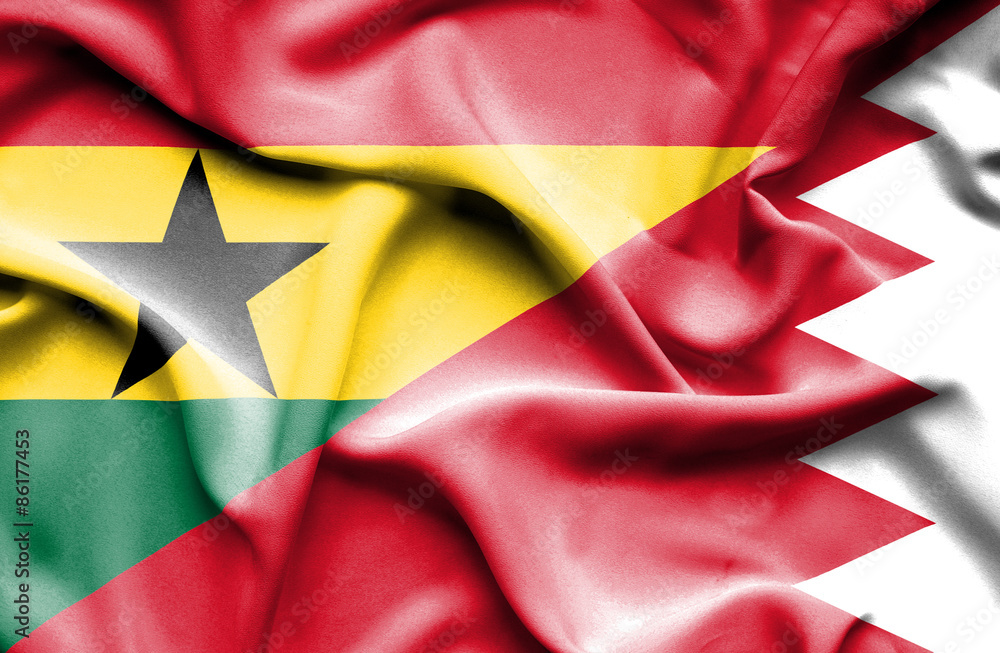 Waving flag of Bahrain and Ghana