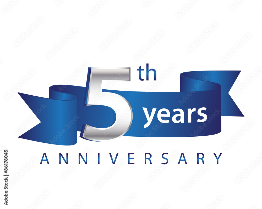 5 Years Anniversary Logo Blue Ribbon