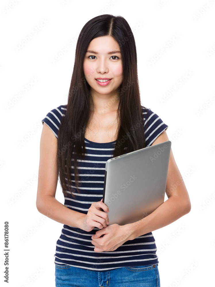Young woman hold with laptop computer Young woman hold with laptop computer
