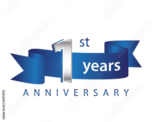 1 Years Anniversary Logo Blue Ribbon