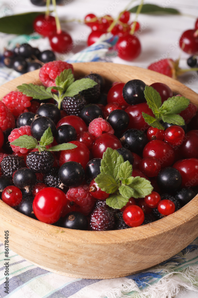 Vitamin salad of fresh berries closeup. Vertical
Vitamin salad of fresh berries closeup. Vertical