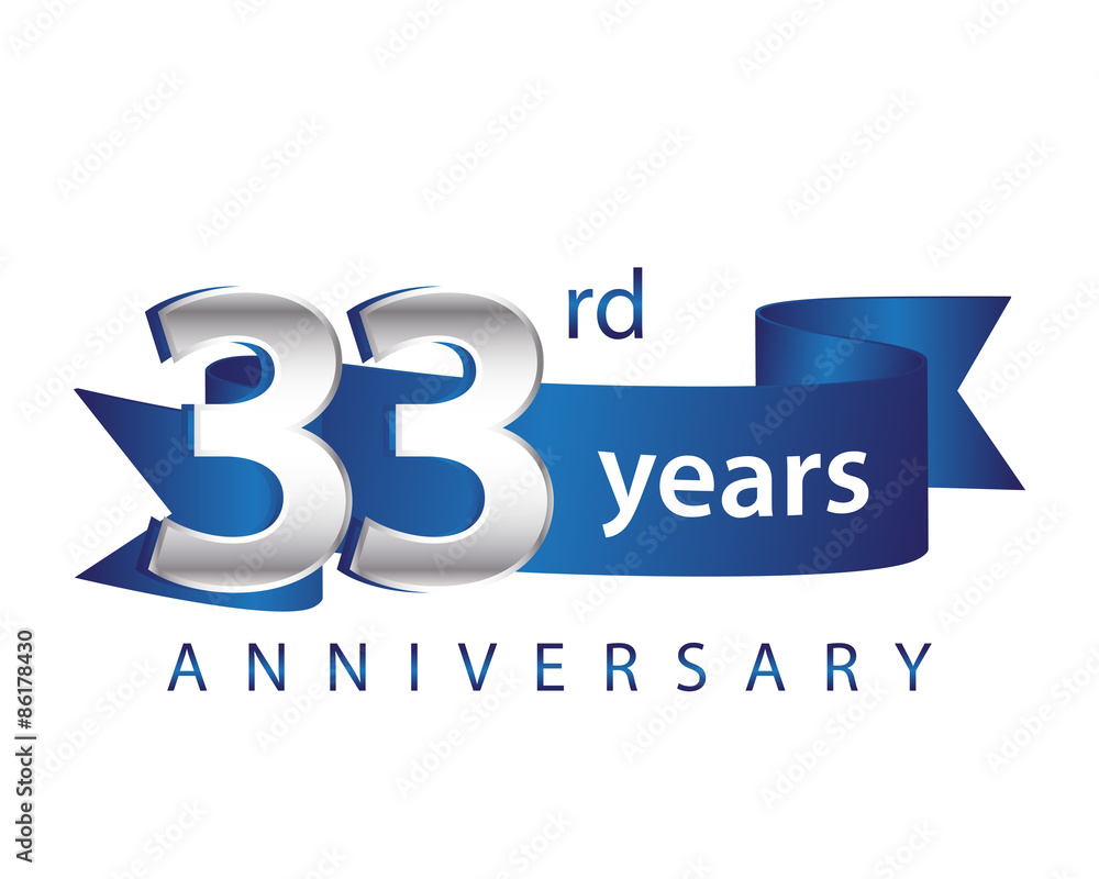 33 Years Anniversary Logo Blue Ribbon